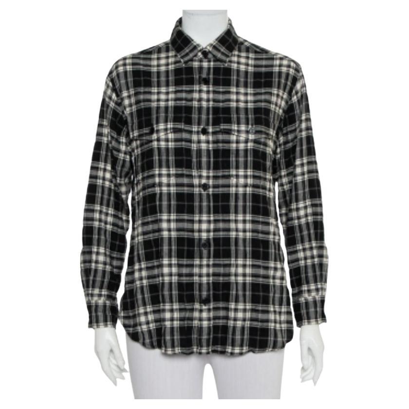 Saint Laurent Paris Black Plaided Flannel Button Front Shirt S For Sale