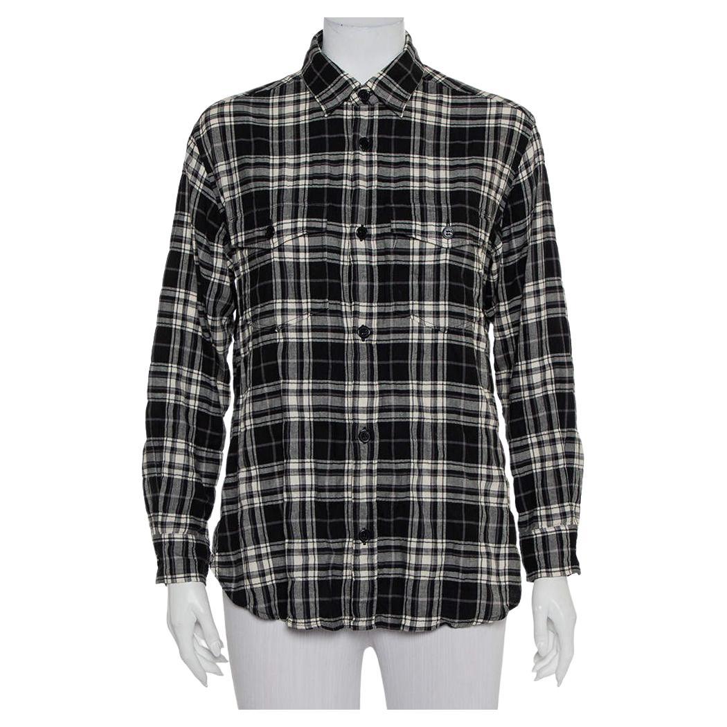 Saint Laurent Paris Black Plaided Flannel Button Front Shirt S For Sale
