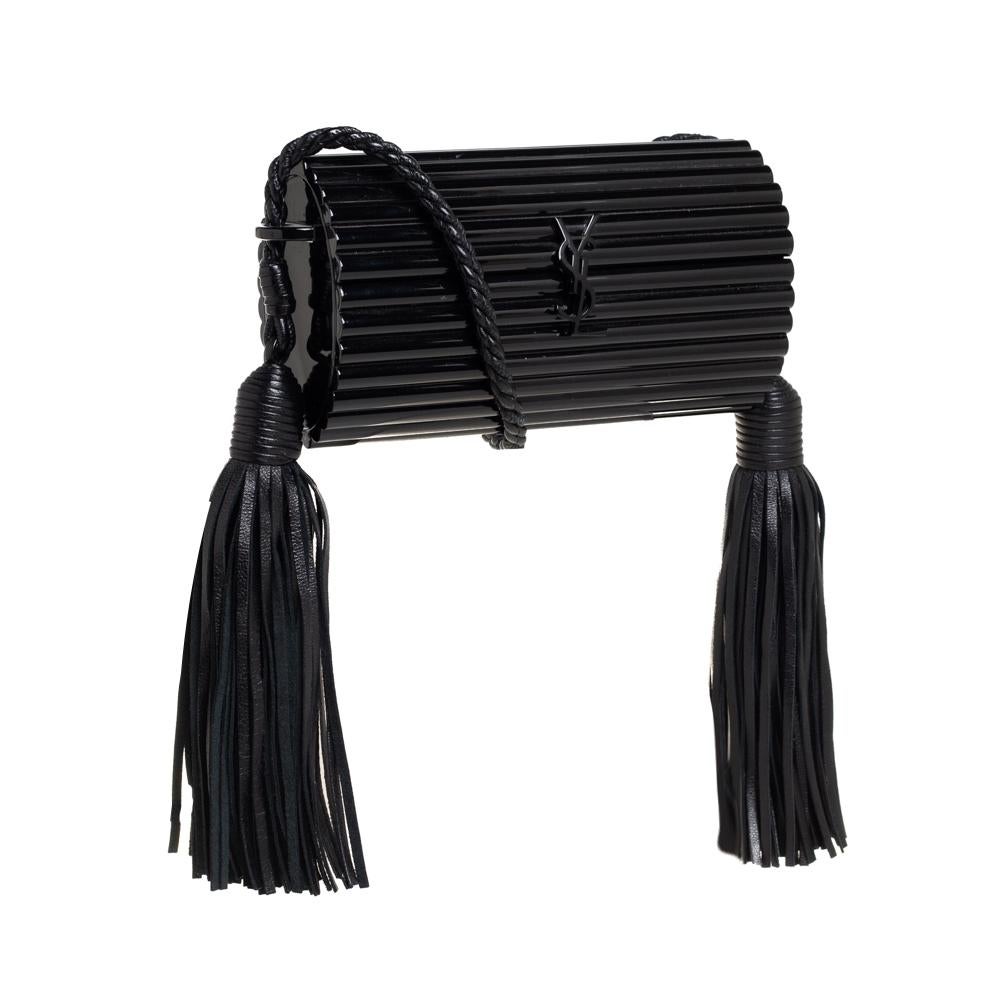 Women's Saint Laurent Paris Black Plexiglass Opium Tassel Minaudiere Bag