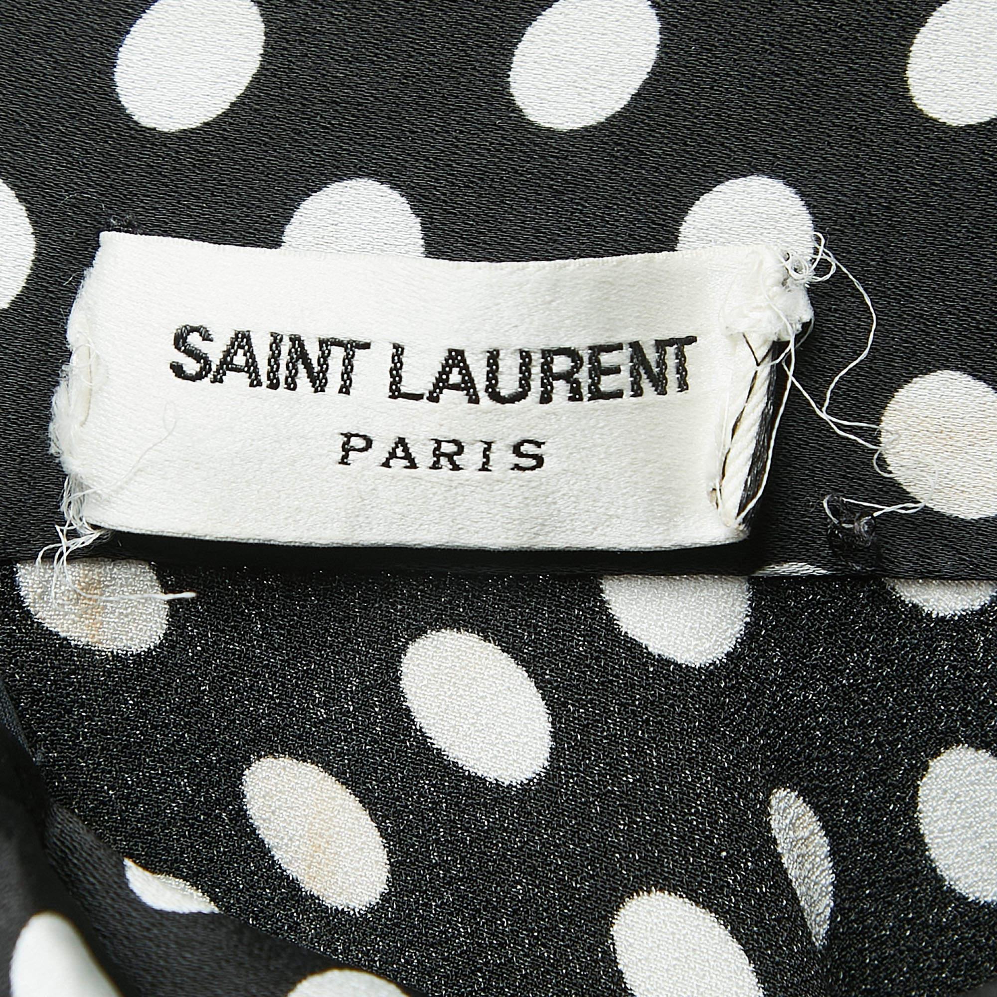 Women's Saint Laurent Paris Black Polka Dot Crepe Tie Neck Blouse S
