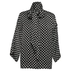 Saint Laurent Paris Black Polka Dot Crepe Tie Neck Blouse S