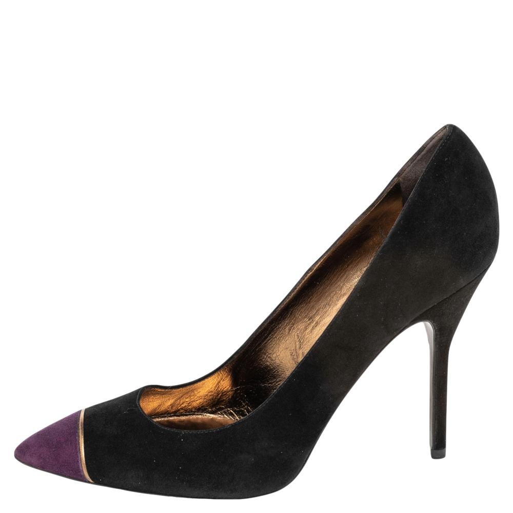 Saint Laurent Paris Black/Purple Suede Pointed Toe Pumps Size 41 For Sale 1