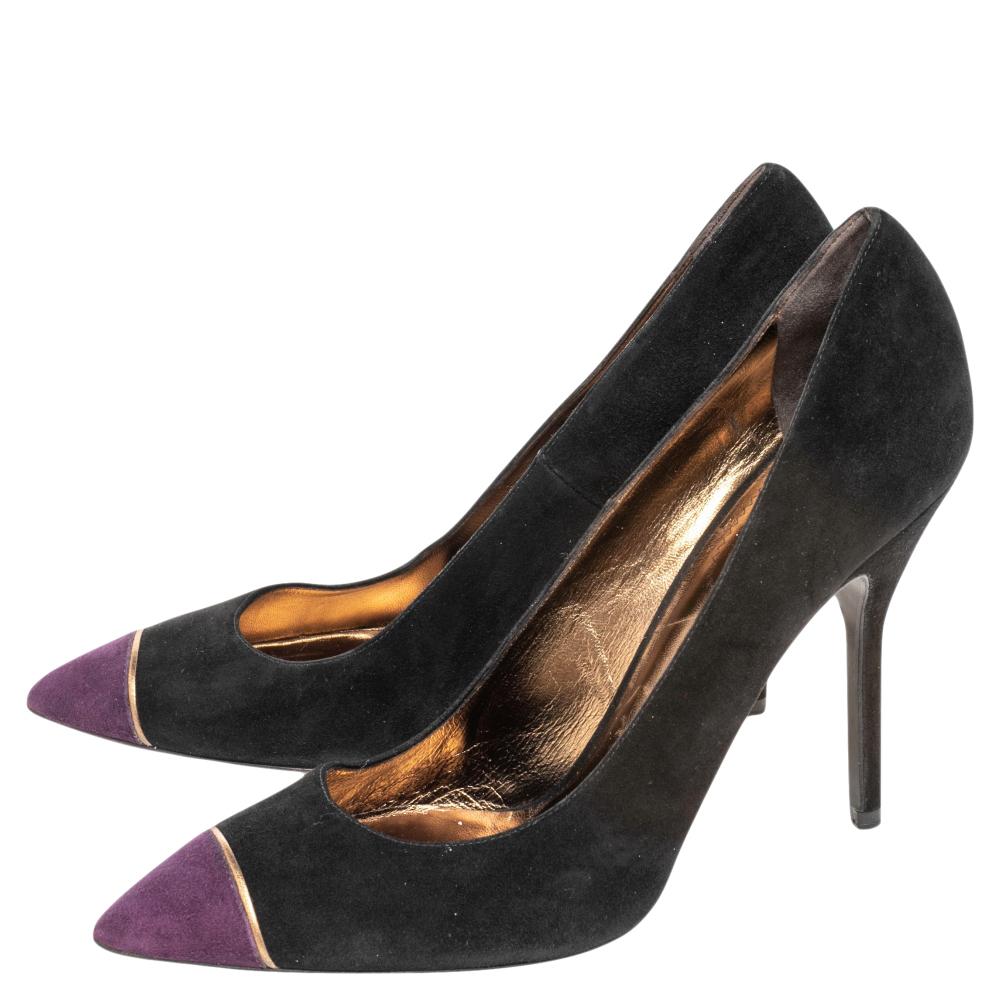 Saint Laurent Paris Black/Purple Suede Pointed Toe Pumps Size 41 For Sale 3