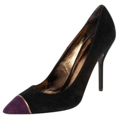 Saint Laurent Paris Schwarze/violette Wildleder-Pumps mit spitzer Zehe Größe 41