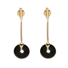 Saint Laurent Paris Black Resin Disc Gold Tone Clip-on Drop Earrings