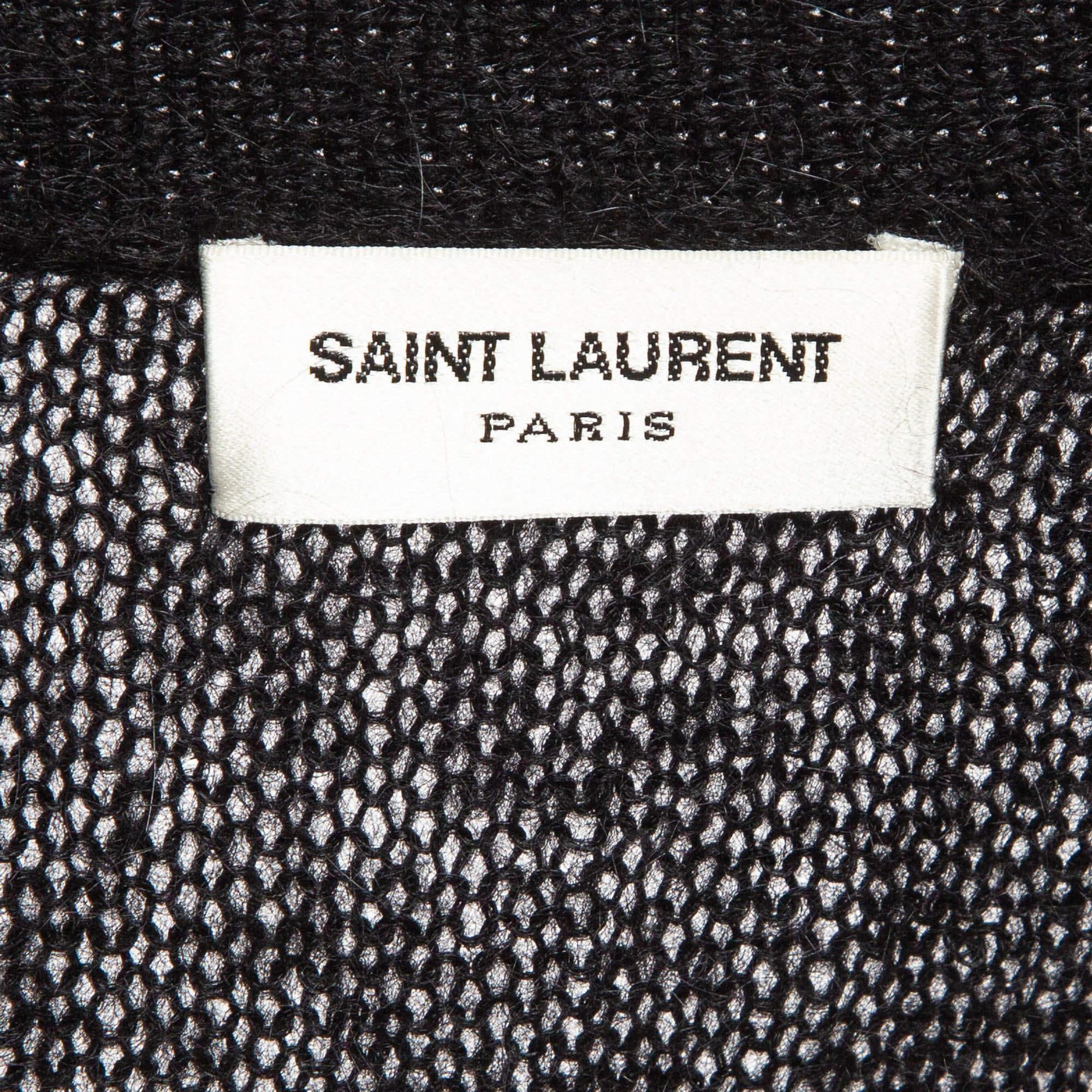 Donna Saint Laurent Paris Cardigan nero strappato in maglia di mohair con bottoni S