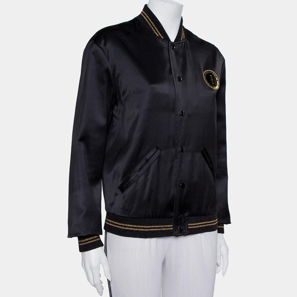 Saint Laurent Paris Black Satin Lurex Trim Detail Button Front Jacket L In Excellent Condition For Sale In Dubai, Al Qouz 2