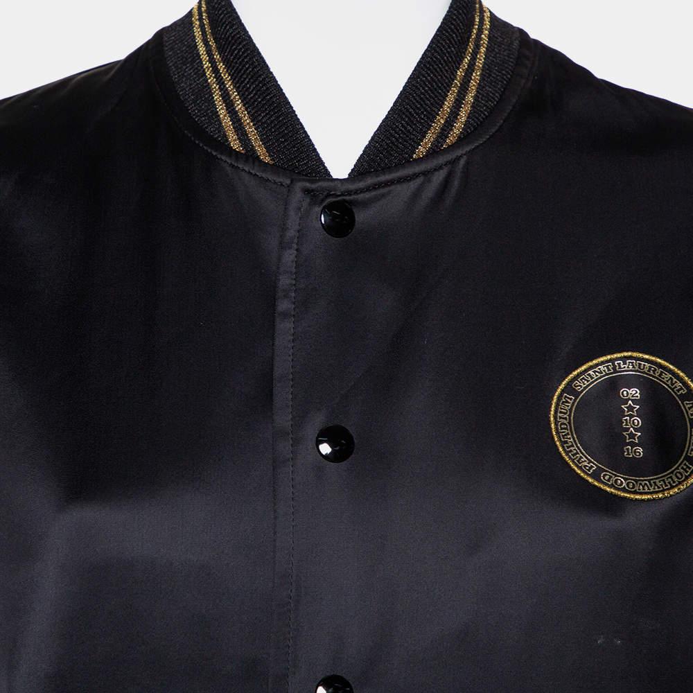 Women's Saint Laurent Paris Black Satin Lurex Trim Detail Button Front Jacket L For Sale