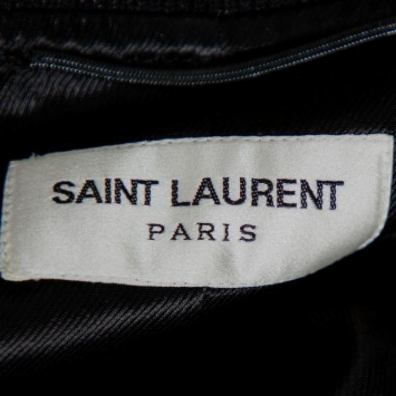 Saint Laurent Paris Black Satin Lurex Trim Detail Button Front Jacket L For Sale 2
