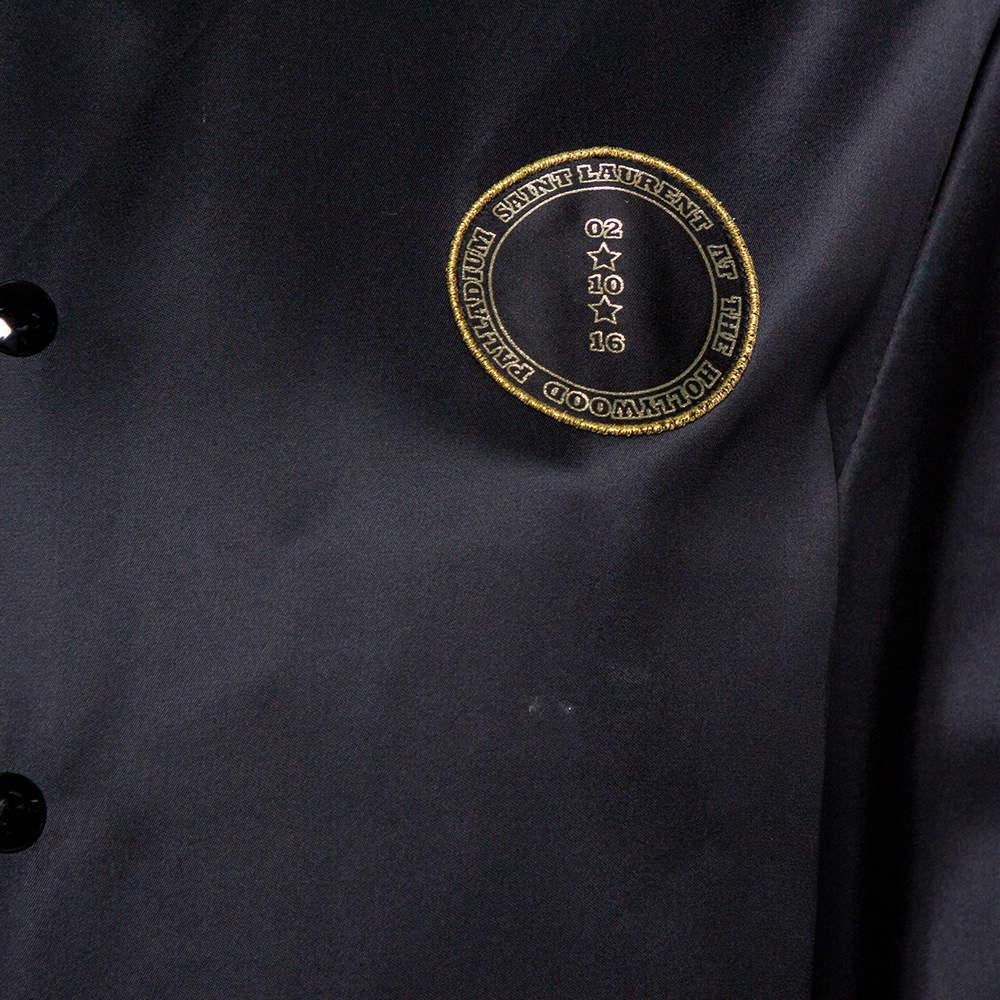 Saint Laurent Paris Black Satin Lurex Trim Detail Button Front Jacket L For Sale 2