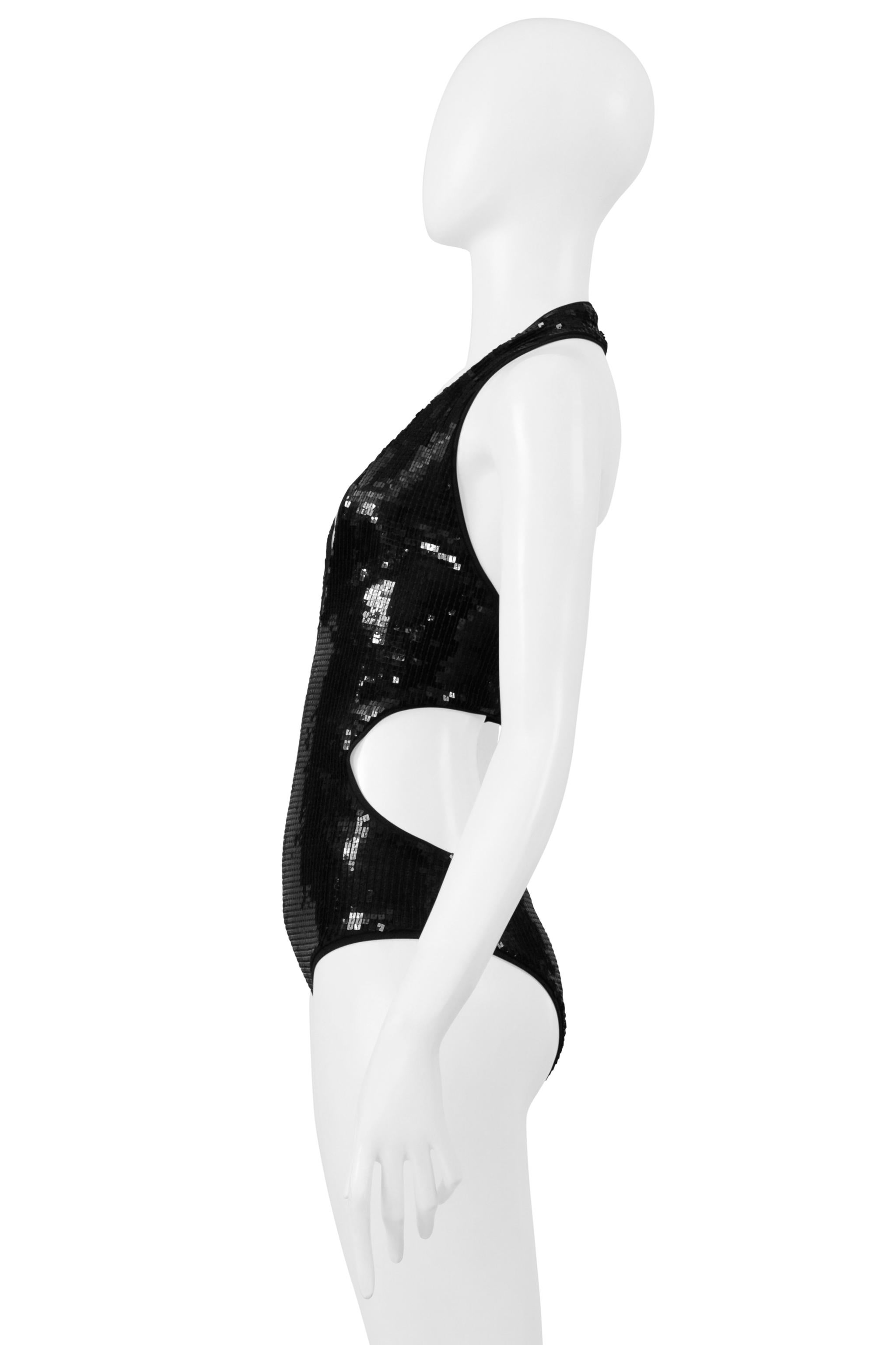 Saint Laurent Paris Black Sequin Cutout Bodysuit 2019 In Excellent Condition In Los Angeles, CA