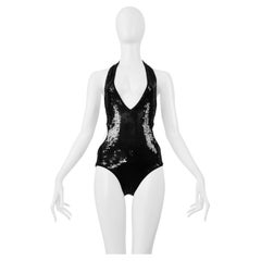 Saint Laurent Paris Black Sequin Cutout Bodysuit 2019