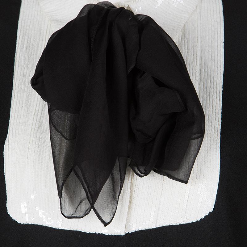 Women's Saint Laurent Paris Black Sequinned Yoke Detail Long Sleeve Dress S