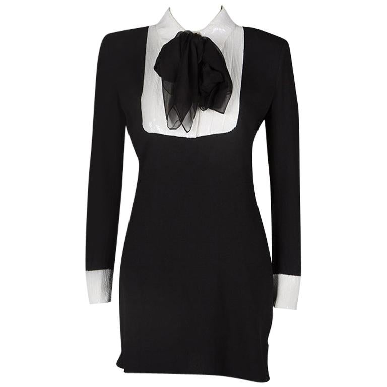 Saint Laurent Paris Black Sequinned Yoke Detail Long Sleeve Dress S
