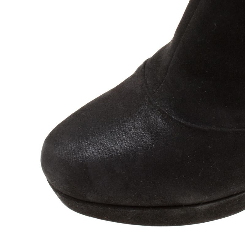 Saint Laurent Paris Black Shimmering Suede Knee Length Platform Boots Size 38 2