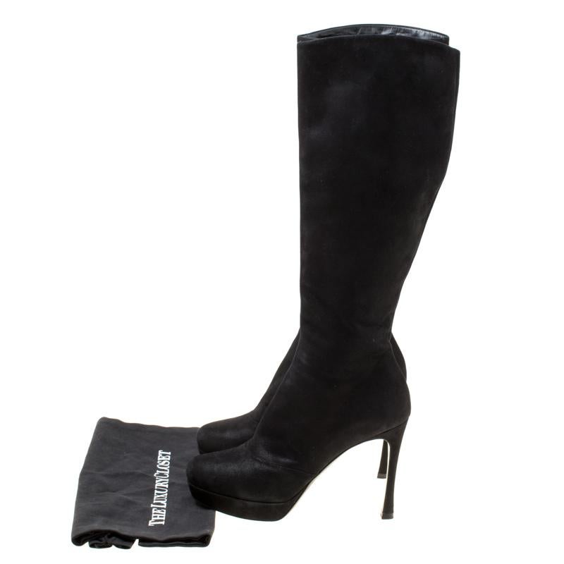 Saint Laurent Paris Black Shimmering Suede Knee Length Platform Boots Size 38 4