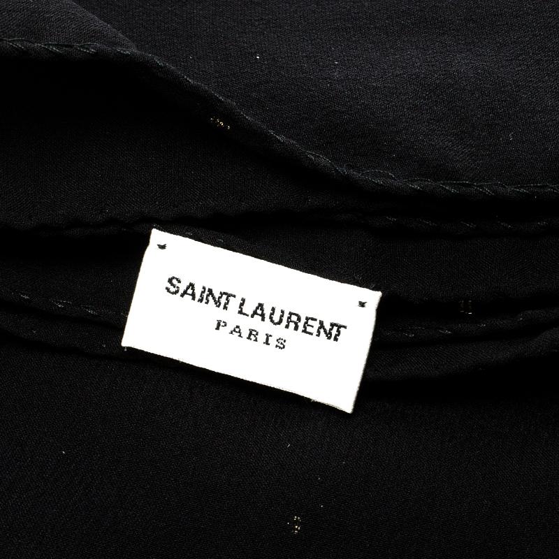 Women's Saint Laurent Paris Black Silk Chiffon Metallic Dot Stole