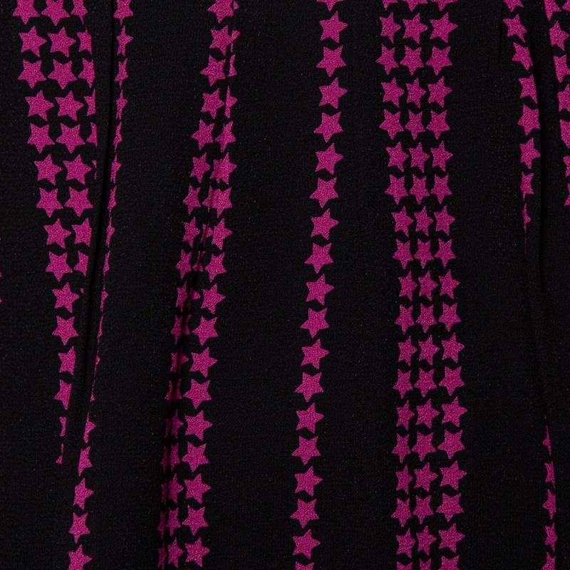 Women's Saint Laurent Paris Black Star Printed Chiffon One Shoulder Mini Dress M