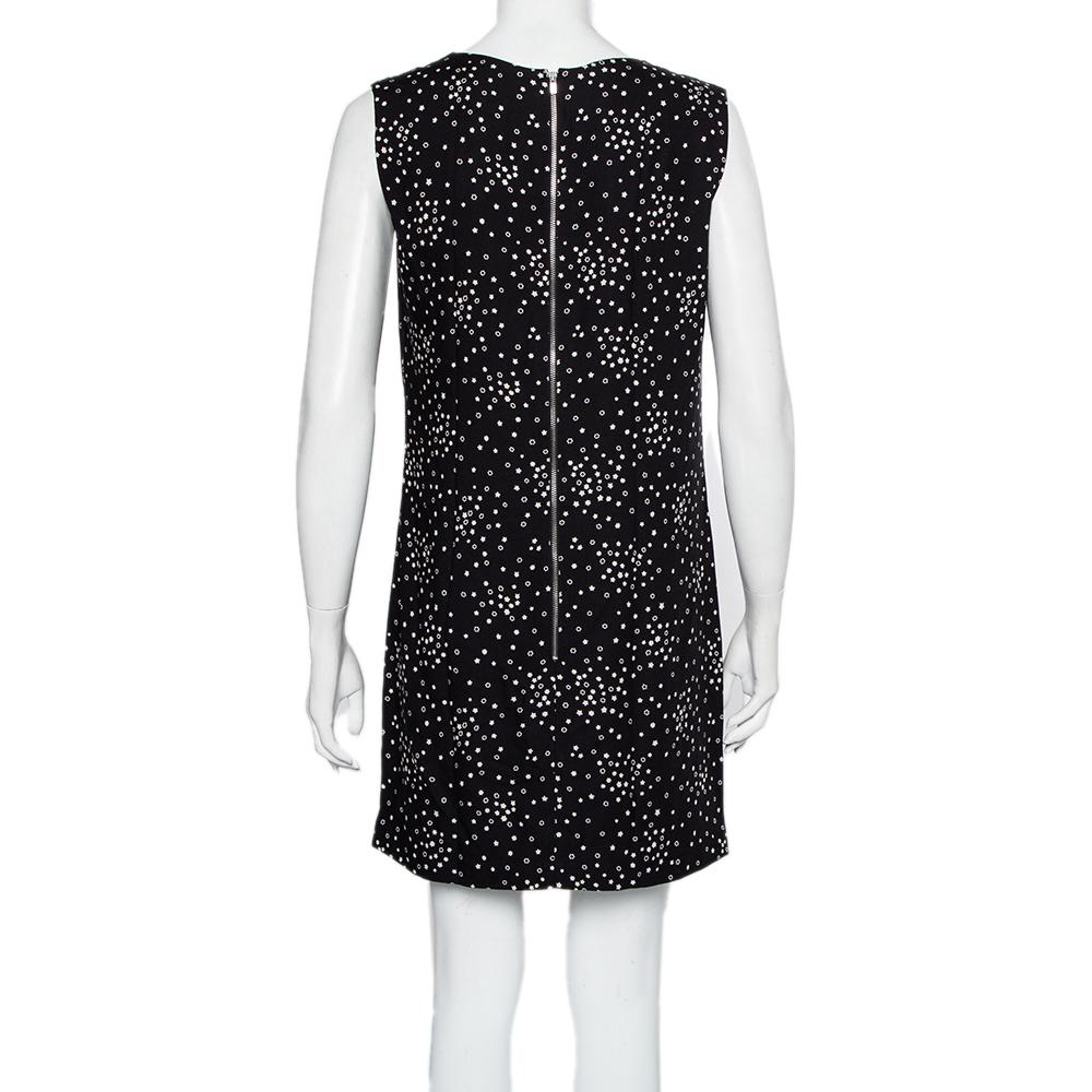 Saint Laurent Paris Black Star Printed Twill Neck Sleeveless Shift Dress M In Good Condition In Dubai, Al Qouz 2