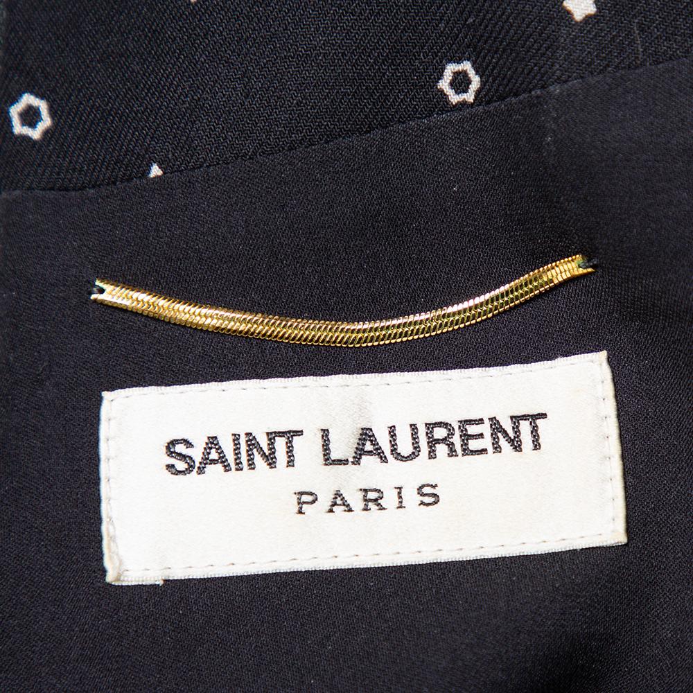 Women's Saint Laurent Paris Black Star Printed Twill Neck Sleeveless Shift Dress M