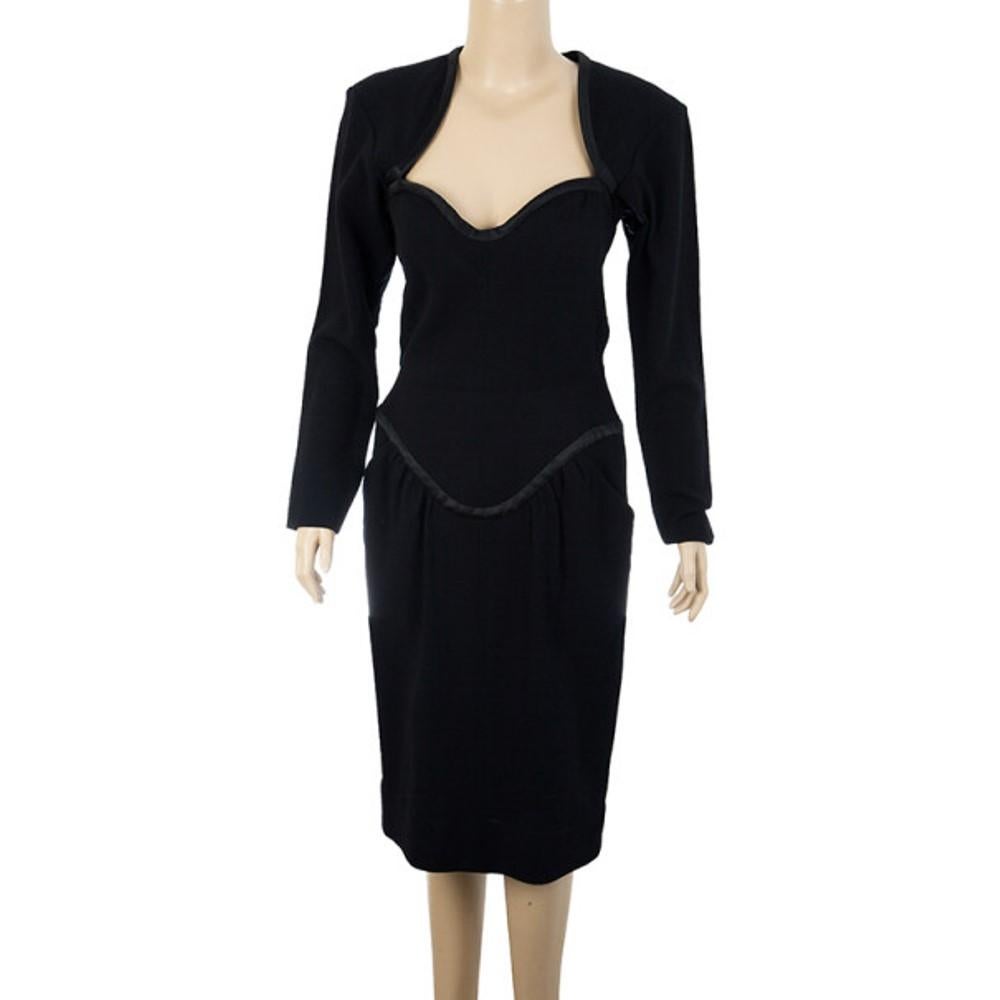 Saint Laurent Paris Black Stretch Long Sleeve Dress M In Good Condition In Dubai, Al Qouz 2