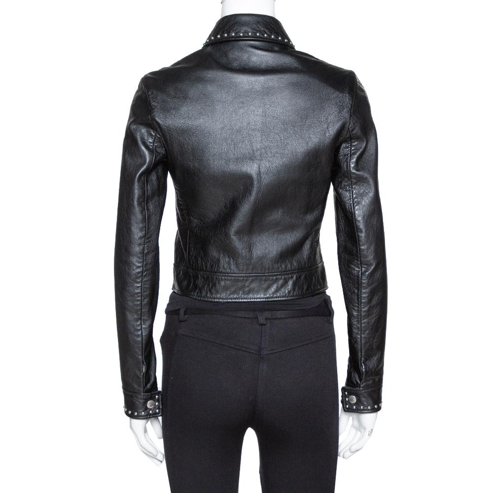 This piece is a prize you will want to keep even if you have worn it countless times. It is from Saint Laurent and it truly is an example of the brand's attention to quality and creativity. The jacket is tailored from black leather and it has a
