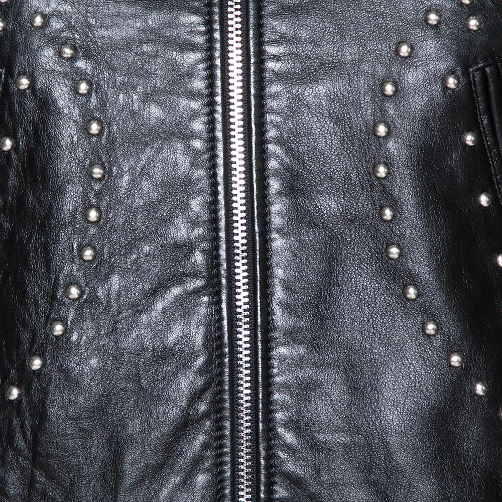 Women's Saint Laurent Paris Black Studded Leather Biker Jacket S