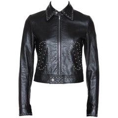 Saint Laurent Paris Black Studded Leather Biker Jacket S