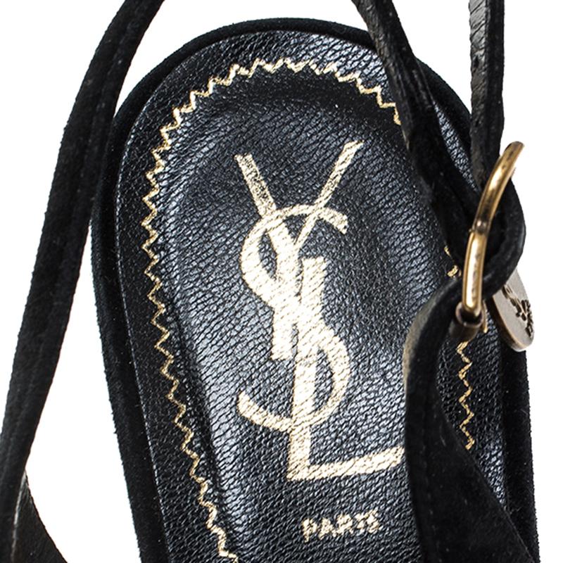 Saint Laurent Paris Black Suede and Patent Leather Slingback Sandals Size 40 For Sale 2