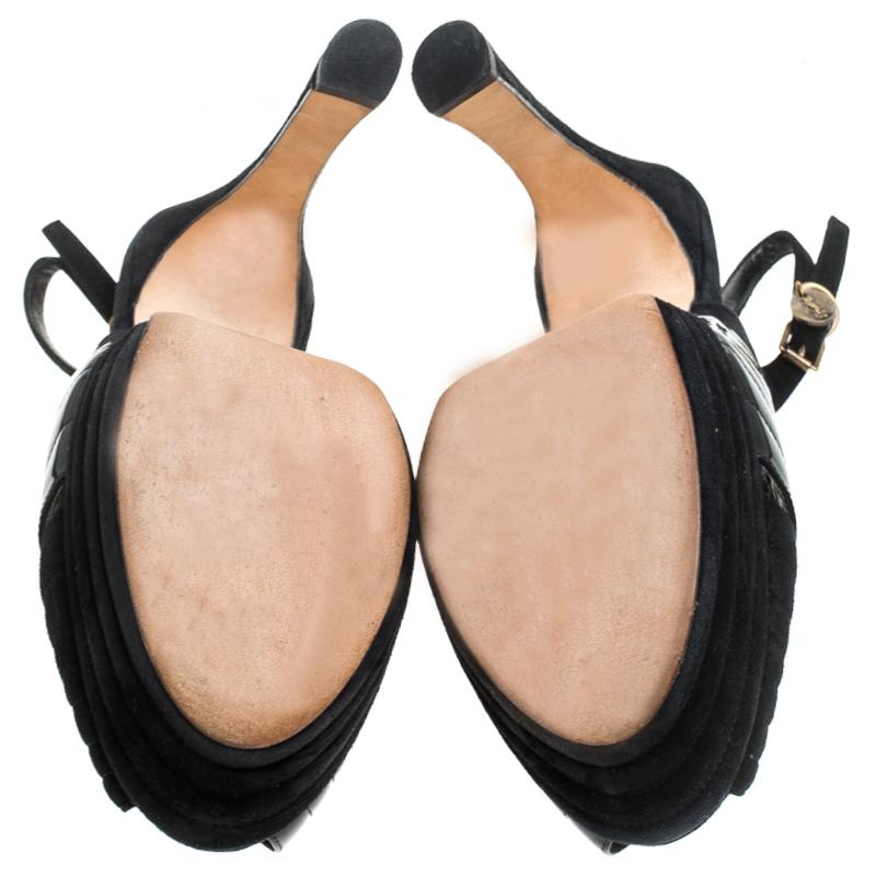 Saint Laurent Paris Black Suede and Patent Leather Slingback Sandals Size 40 For Sale 3