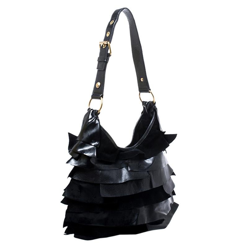 Women's Saint Laurent Paris Black Suede and Patent Leather St. Tropez Shoulder Bag