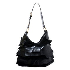 Saint Laurent Paris Black Suede and Patent Leather St. Tropez Shoulder Bag