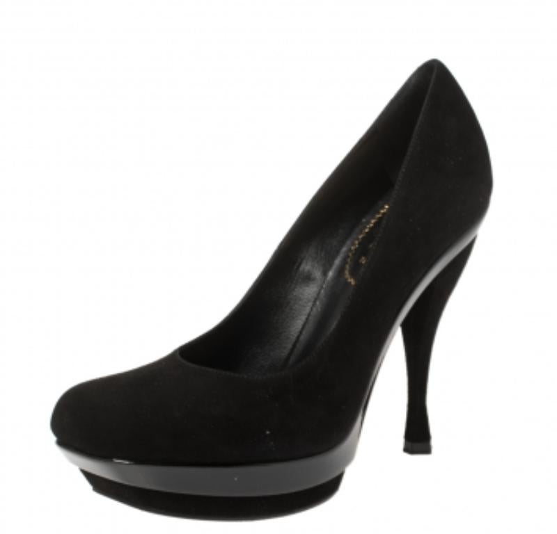 Saint Laurent Paris Bombas de plataforma Arya de ante negro Talla 36 en Bueno estado para la venta en Dubai, Al Qouz 2