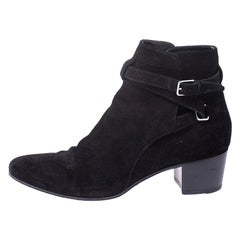 Saint Laurent Paris Black Suede Double Buckle Ankle Boots Size 40