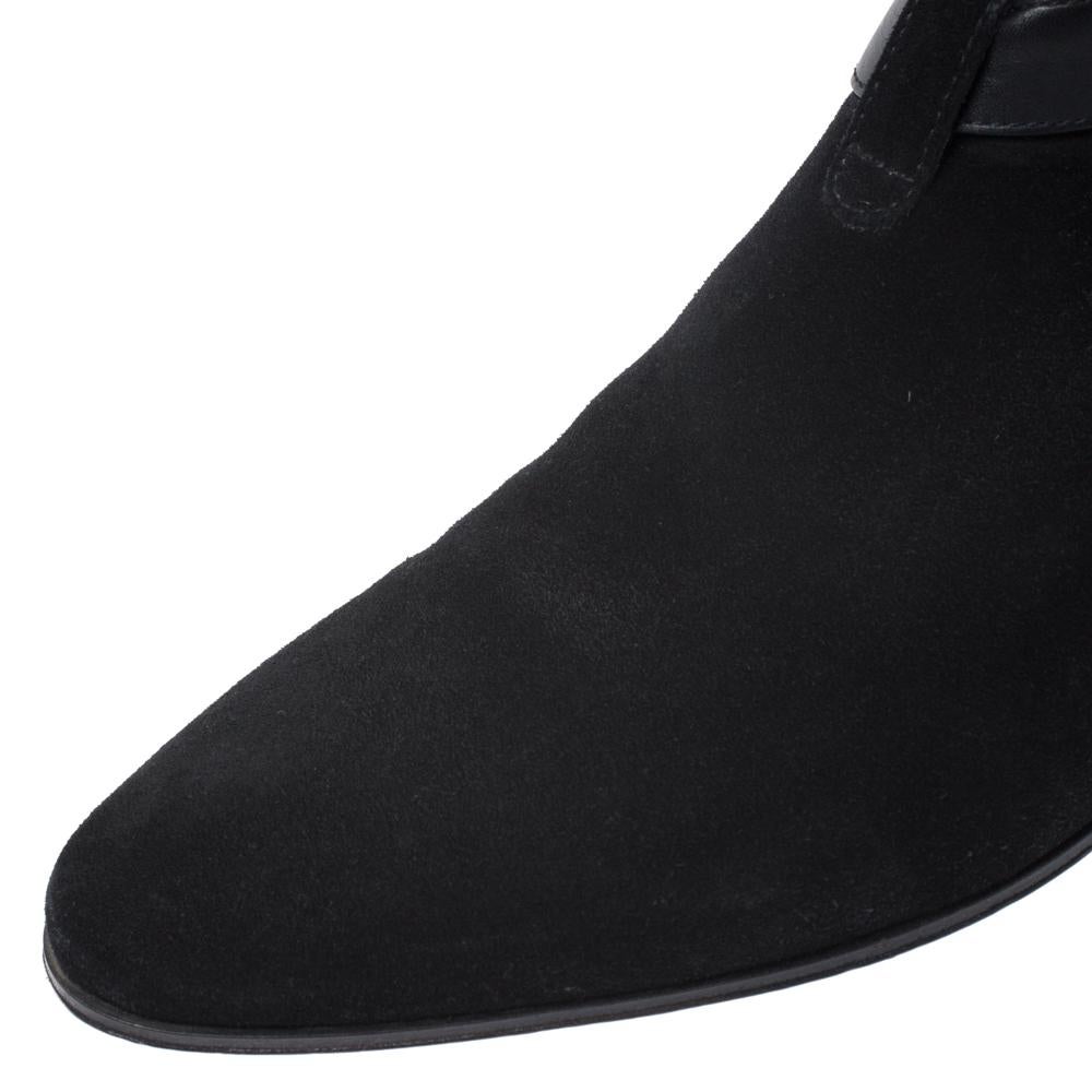 Saint Laurent Paris Black Suede Engraved Buckle Ankle Boots Size 41 1