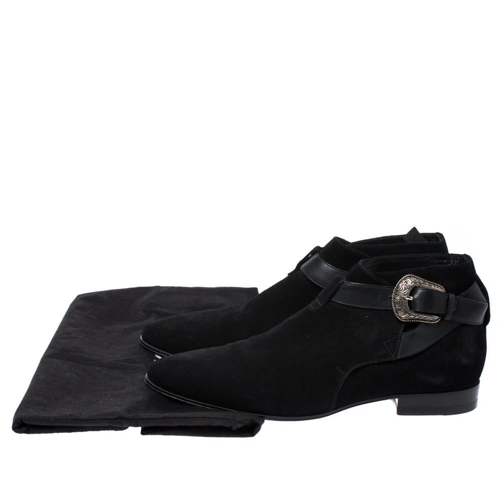Saint Laurent Paris Black Suede Engraved Buckle Ankle Boots Size 41 3