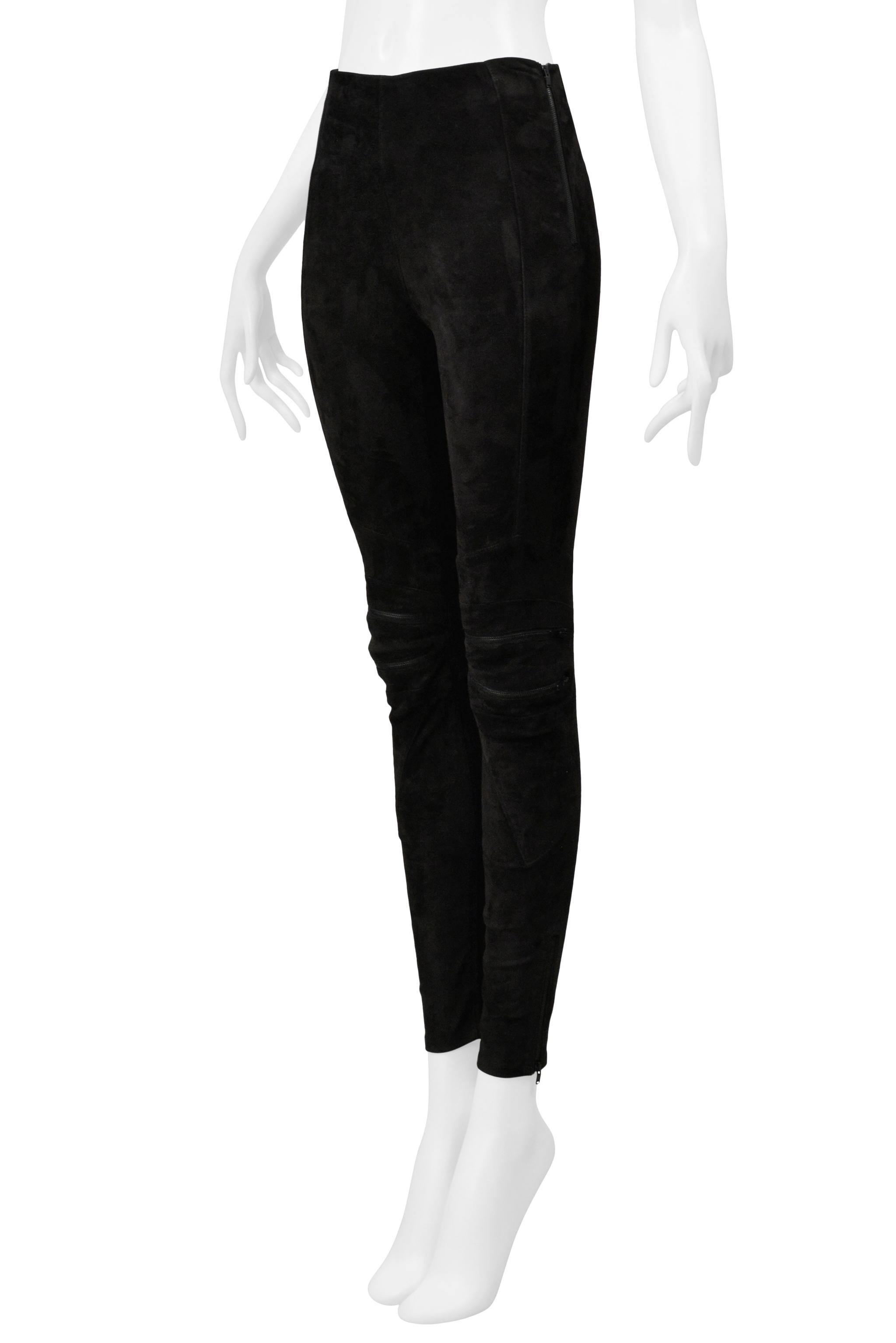 Nero Saint Laurent Paris Pantaloni Moto in pelle scamosciata nera 2016 in vendita