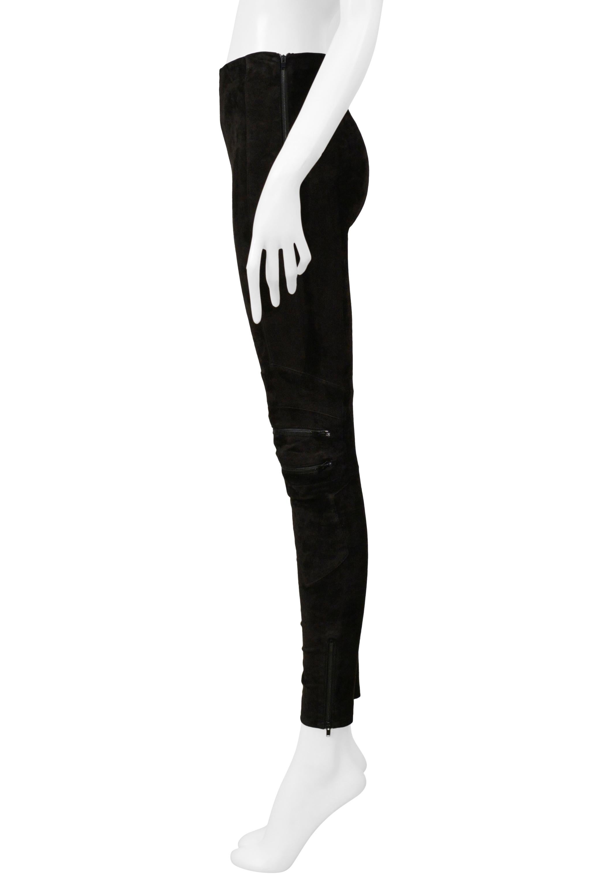 Donna Saint Laurent Paris Pantaloni Moto in pelle scamosciata nera 2016 in vendita