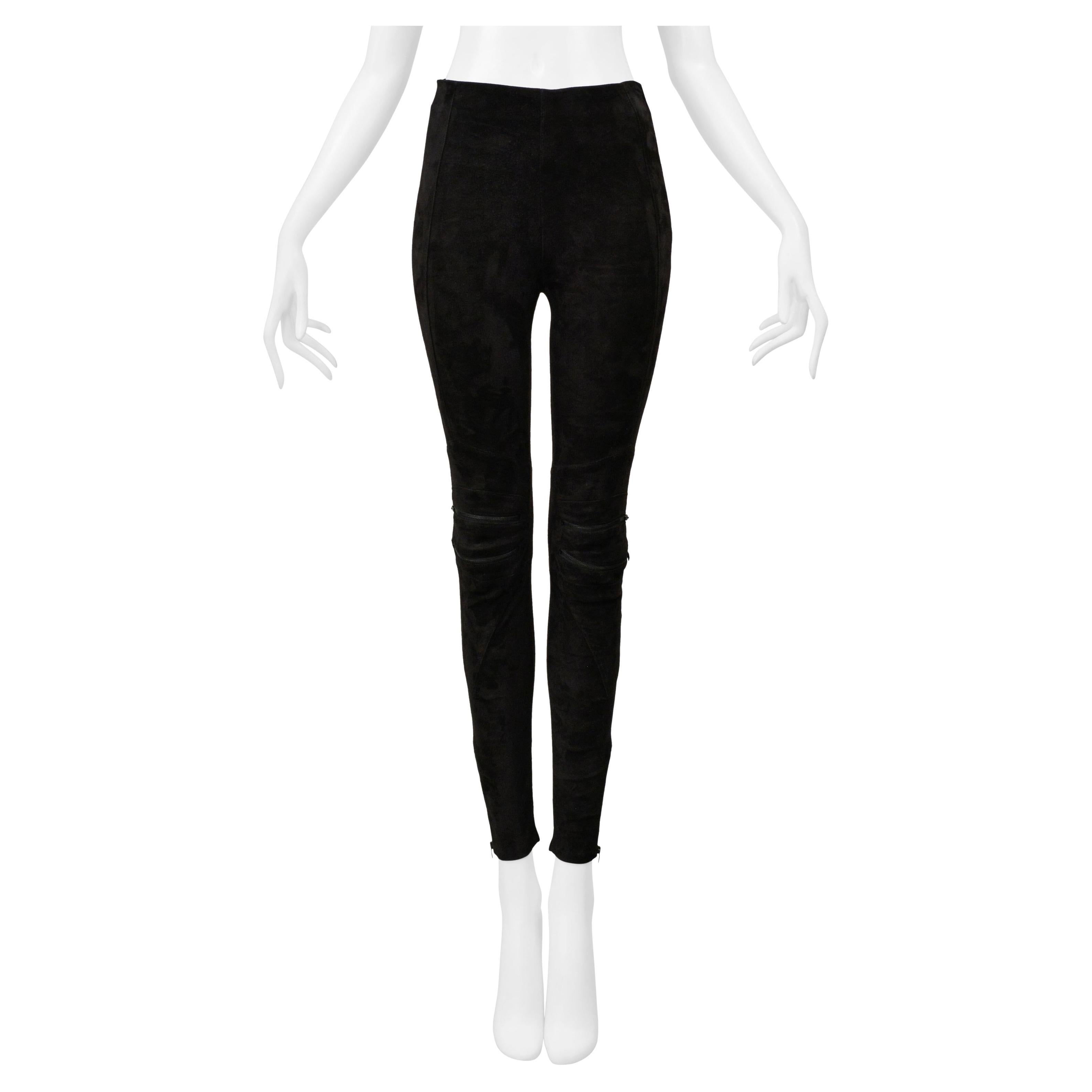 Saint Laurent Paris Pantaloni Moto in pelle scamosciata nera 2016 in vendita