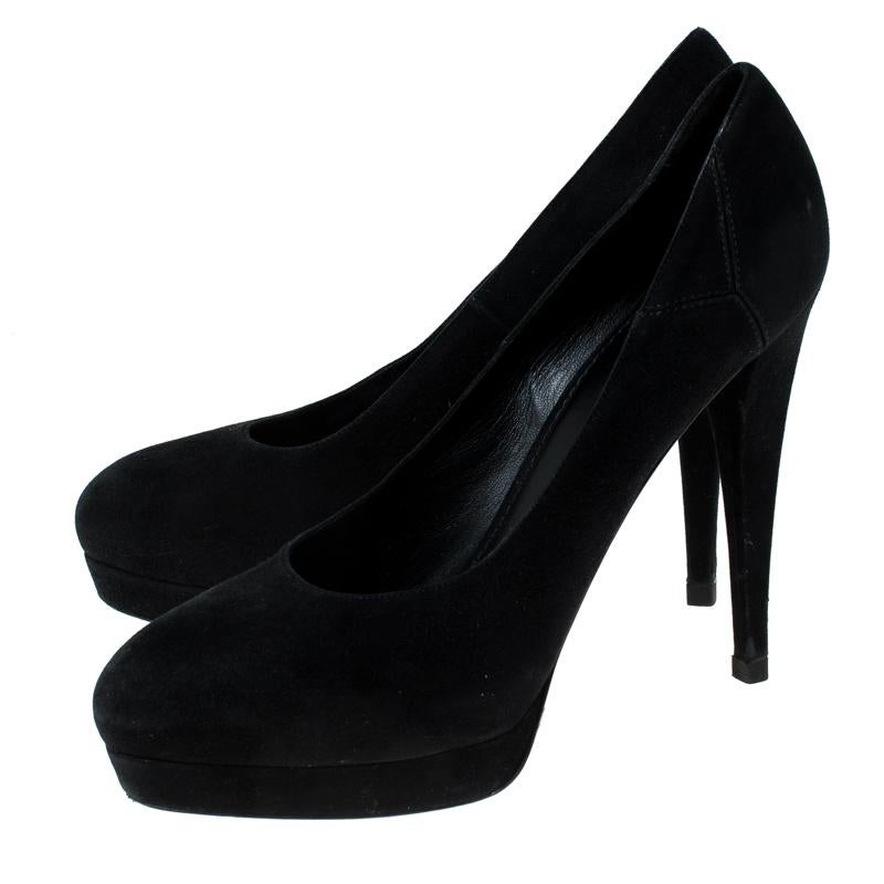 Saint Laurent Paris Black Suede Platform Pumps 40 For Sale 2