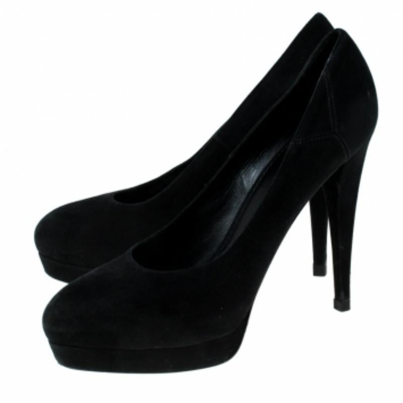 Saint Laurent Paris Black Suede Platform Pumps 40 en vente 3