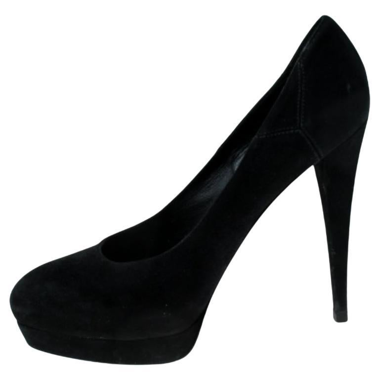 Saint Laurent Paris Black Suede Platform Pumps 40 en vente