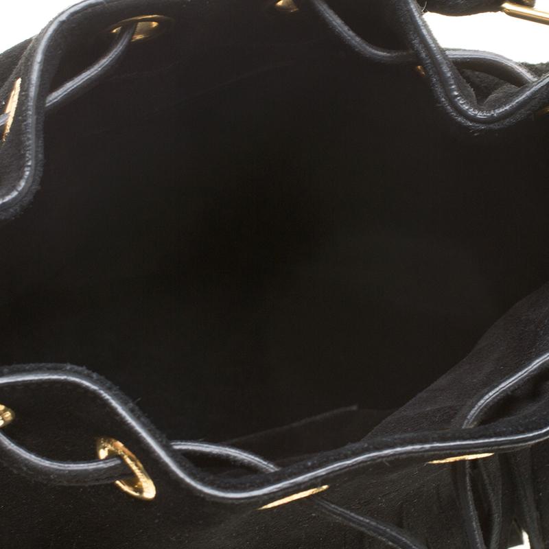 Saint Laurent Paris Black Suede Small Emmanuelle Fringed Bucket Bag 3