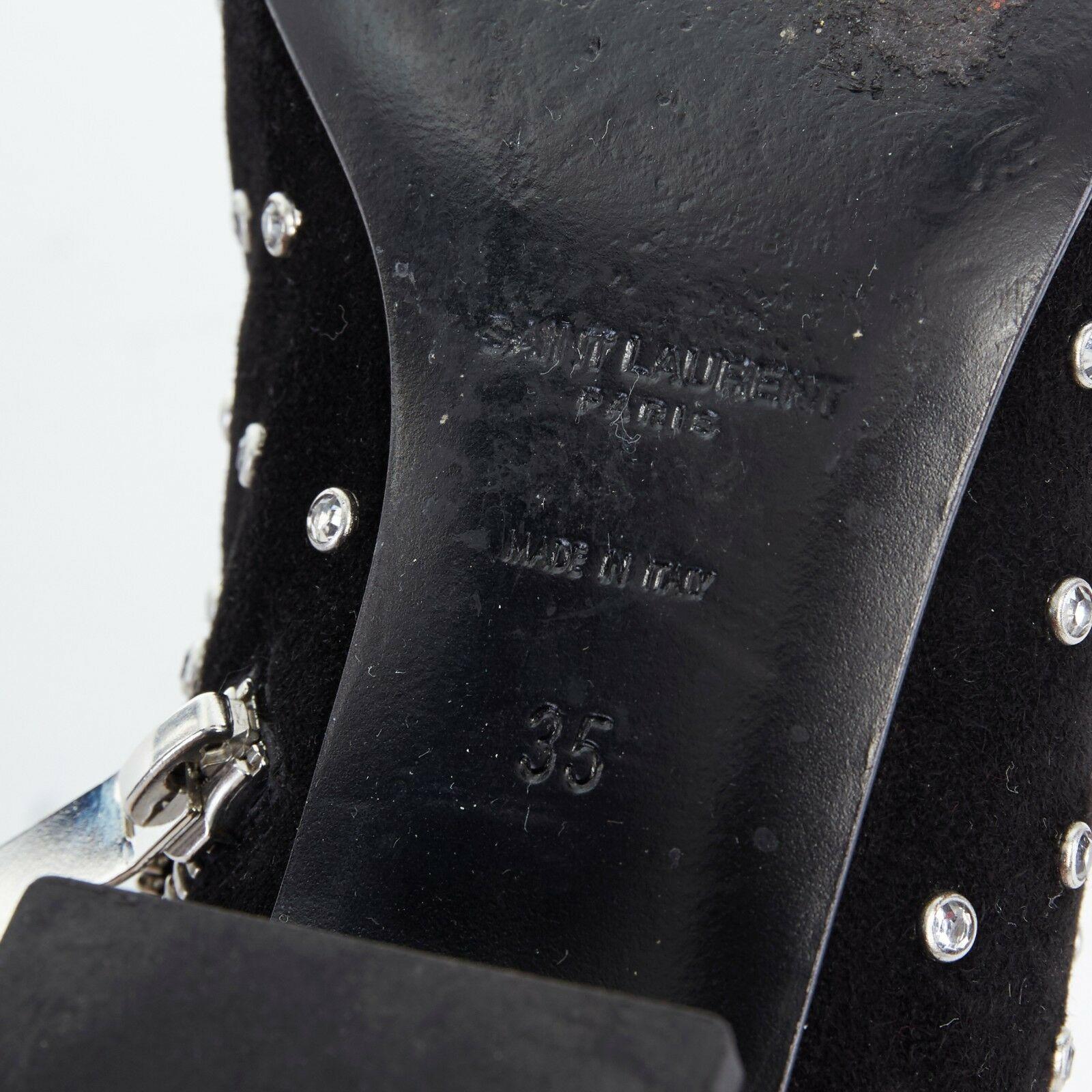 SAINT LAURENT PARIS black suede strass crystal embellished ankle boot shoe EU35 For Sale 7