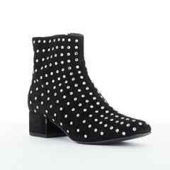 SAINT LAURENT PARIS black suede strass crystal embellished ankle boot shoe EU35