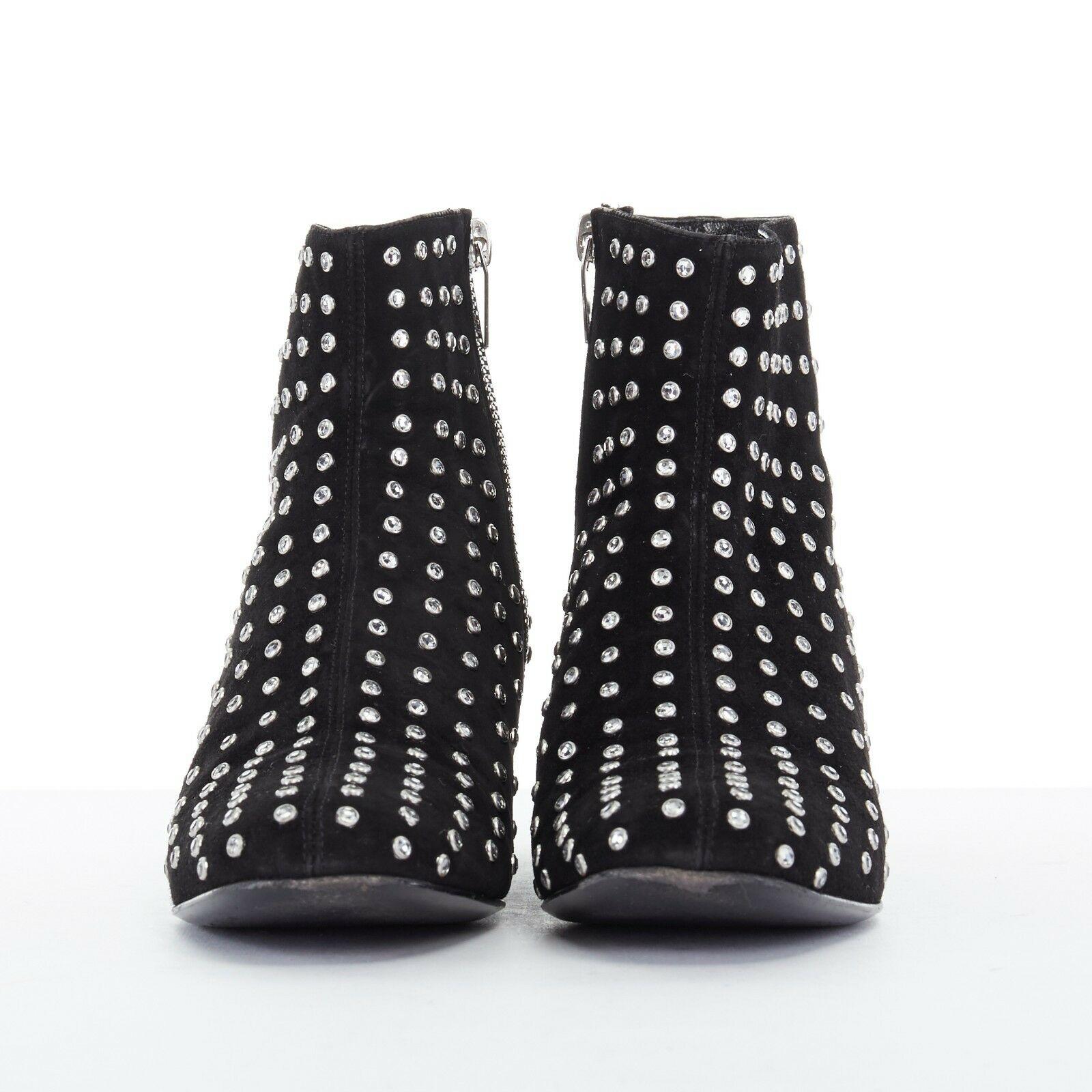 Black SAINT LAURENT PARIS black suede strass crystal embellished ankle boot shoe EU35 For Sale