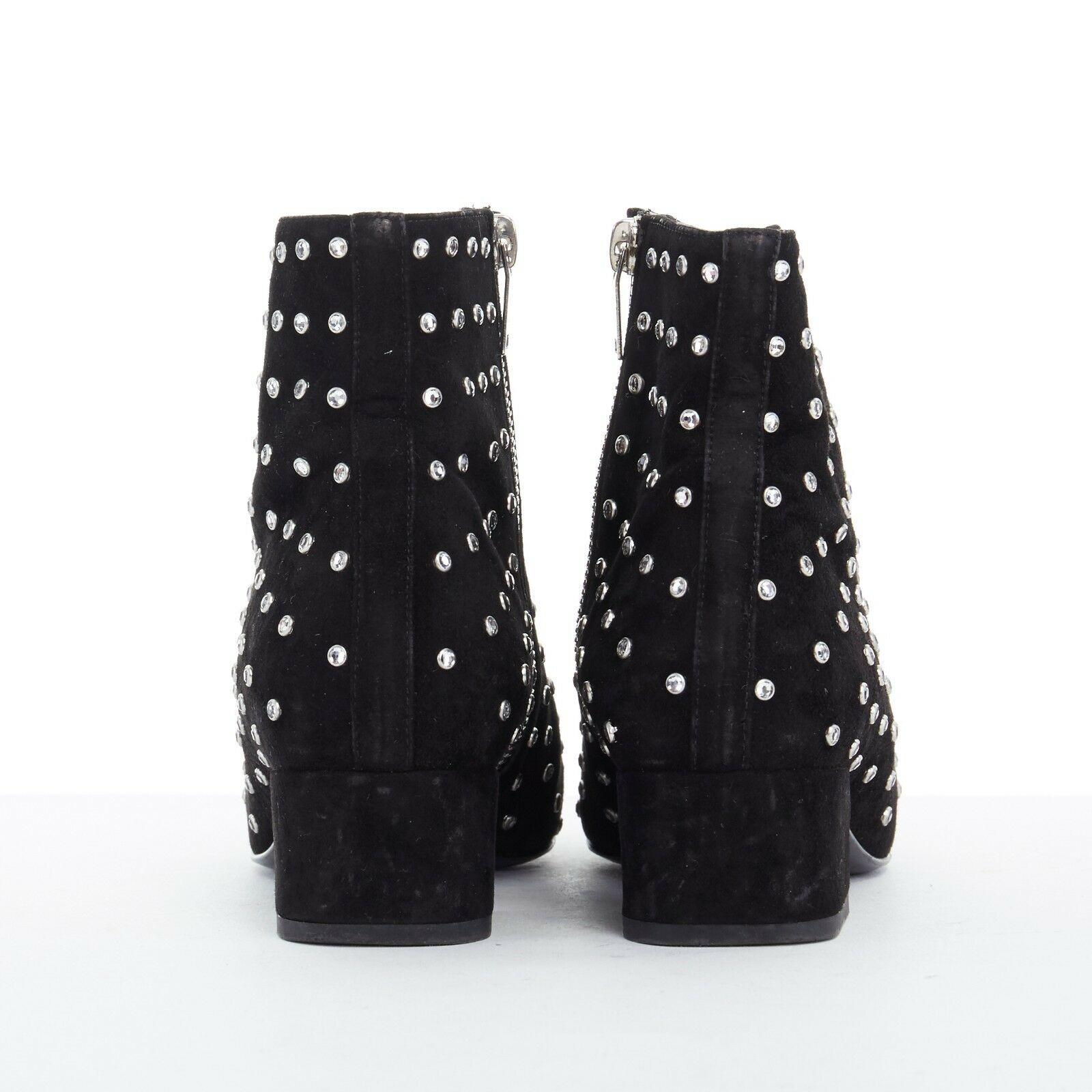 SAINT LAURENT PARIS black suede strass crystal embellished ankle boot shoe EU35 For Sale 1