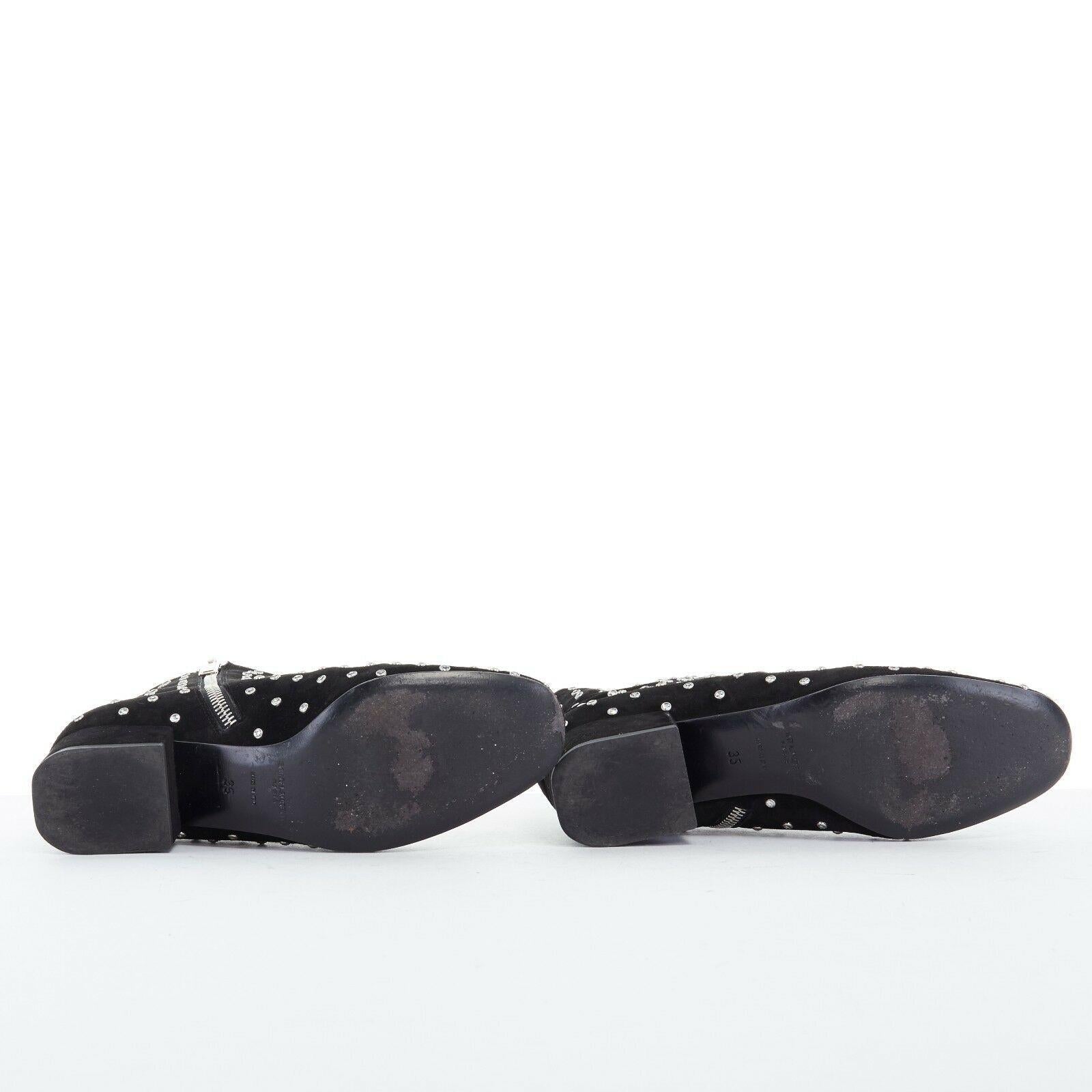 SAINT LAURENT PARIS black suede strass crystal embellished ankle boot shoe EU35 For Sale 2