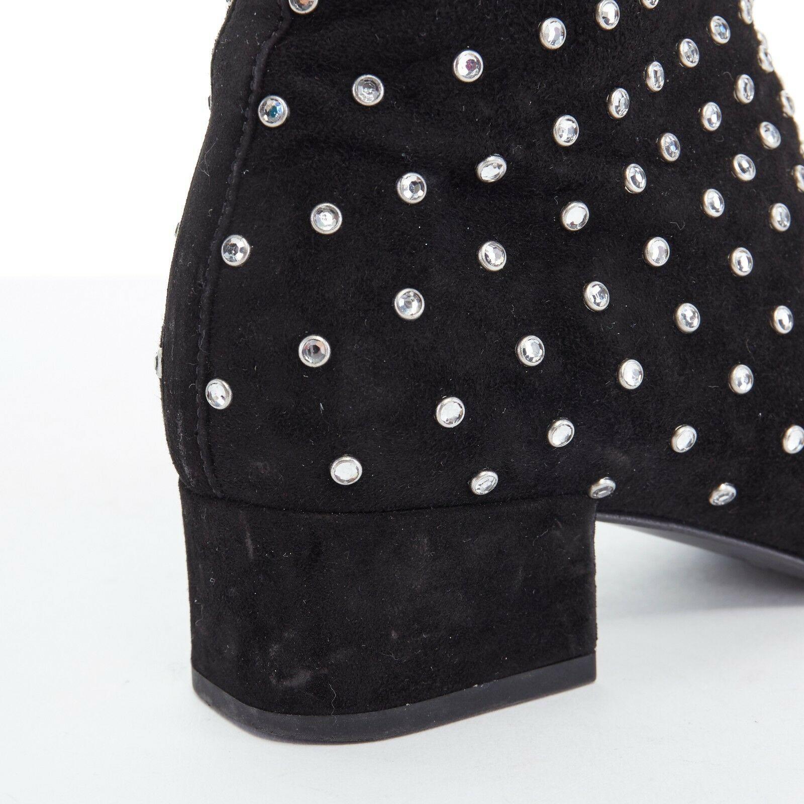SAINT LAURENT PARIS black suede strass crystal embellished ankle boot shoe EU35 For Sale 4