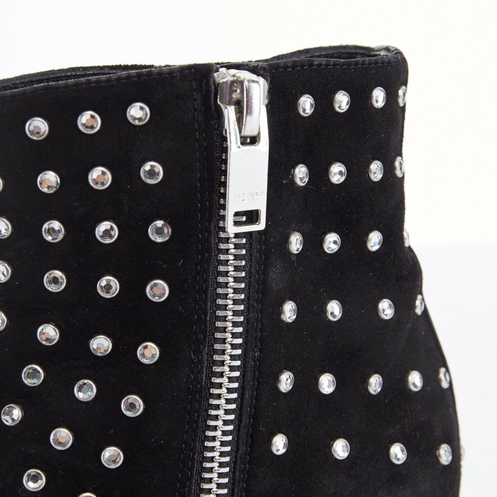 SAINT LAURENT PARIS black suede strass crystal embellished ankle boot shoe EU35 For Sale 5